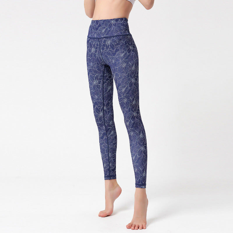 Buddha Stones Kwiaty Liście Ptaki Nadruk Spodnie Sportowe Fitness Joga Legginsy Damskie Spodnie do Jogi - Niebieskie kwiaty - US8-10, UK/AU12-14, EU40-42 (XL) - image 15