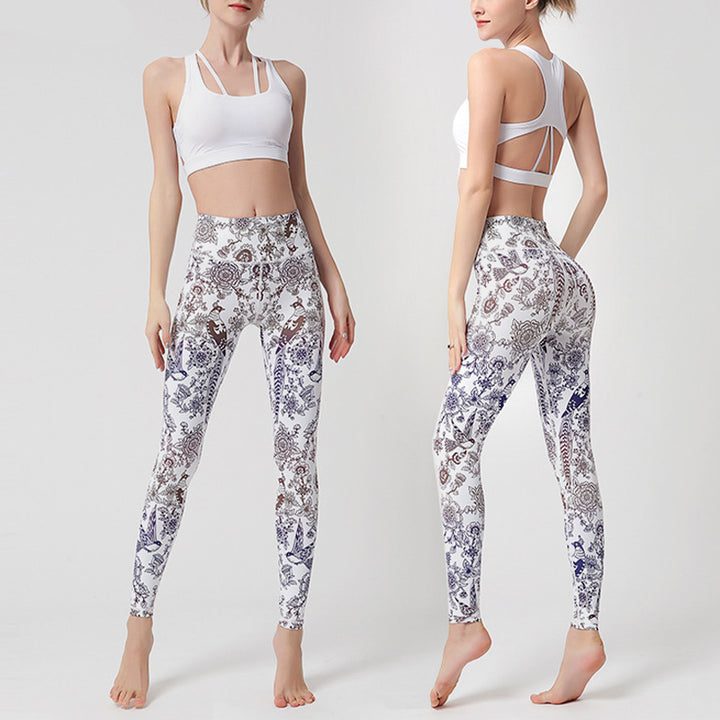 Buddha Stones Kwiaty Liście Ptaki Nadruk Spodnie Sportowe Fitness Joga Legginsy Damskie Spodnie do Jogi - image 20