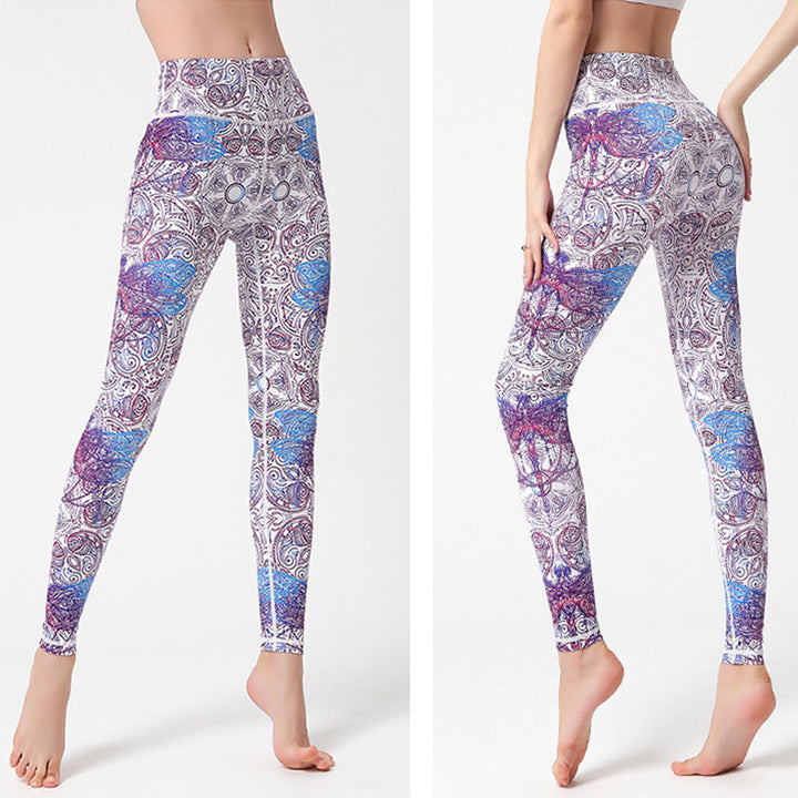 Buddha Stones Kwiaty Liście Ptaki Nadruk Spodnie Sportowe Fitness Joga Legginsy Damskie Spodnie do Jogi - image 3