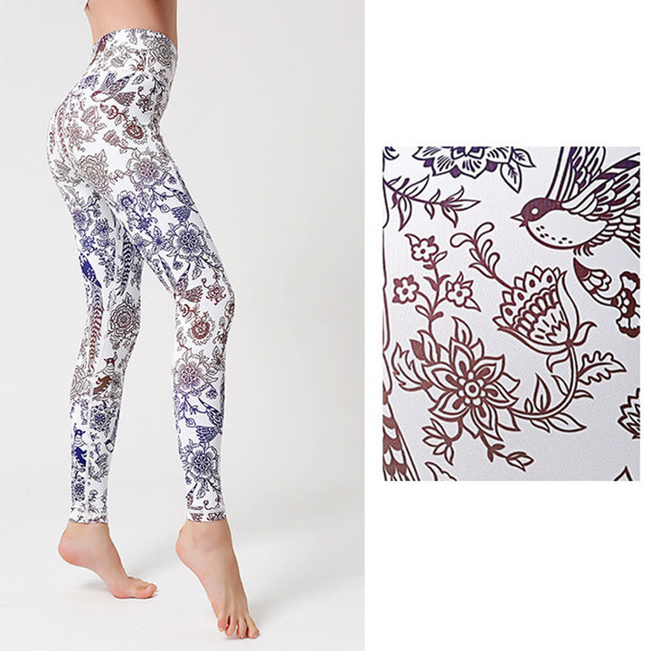 Buddha Stones Kwiaty Liście Ptaki Nadruk Spodnie Sportowe Fitness Joga Legginsy Damskie Spodnie do Jogi - image 22