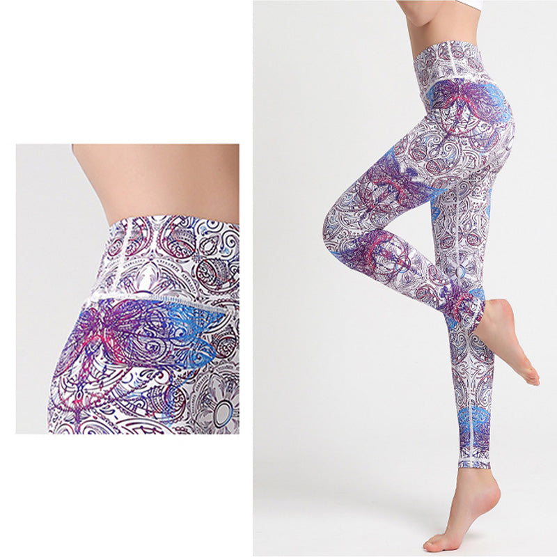 Buddha Stones Kwiaty Liście Ptaki Nadruk Spodnie Sportowe Fitness Joga Legginsy Damskie Spodnie do Jogi - image 6