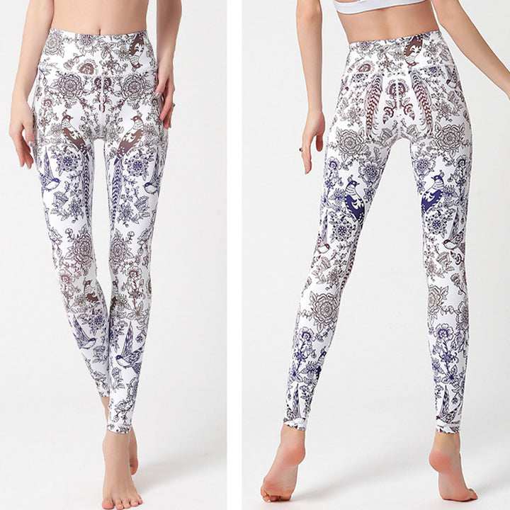 Buddha Stones Kwiaty Liście Ptaki Nadruk Spodnie Sportowe Fitness Joga Legginsy Damskie Spodnie do Jogi - image 21