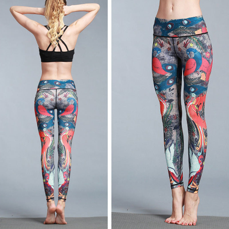Buddha Stones Czerwone Niebieskie Pawie Pióra Spodnie Sportowe Fitness Joga Legginsy Damskie Spodnie do Jogi - image 4