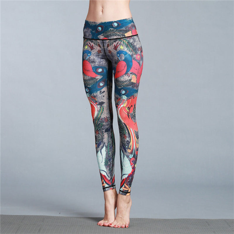 Buddha Stones Czerwone Niebieskie Pawie Pióra Spodnie Sportowe Fitness Joga Legginsy Damskie Spodnie do Jogi - image 1