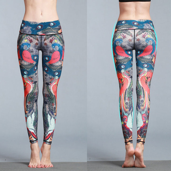 Buddha Stones Czerwone Niebieskie Pawie Pióra Spodnie Sportowe Fitness Joga Legginsy Damskie Spodnie do Jogi - image 3