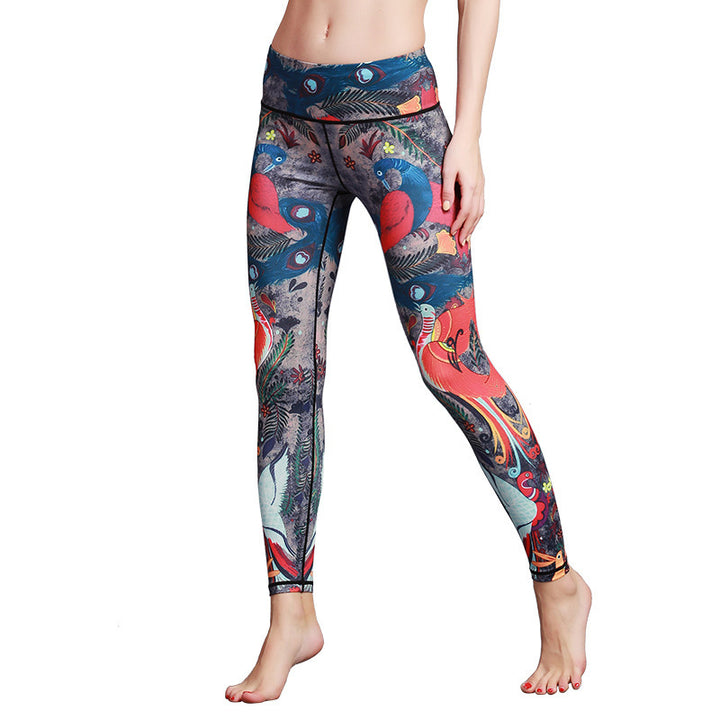 Buddha Stones Czerwone Niebieskie Pawie Pióra Spodnie Sportowe Fitness Joga Legginsy Damskie Spodnie do Jogi - image 6