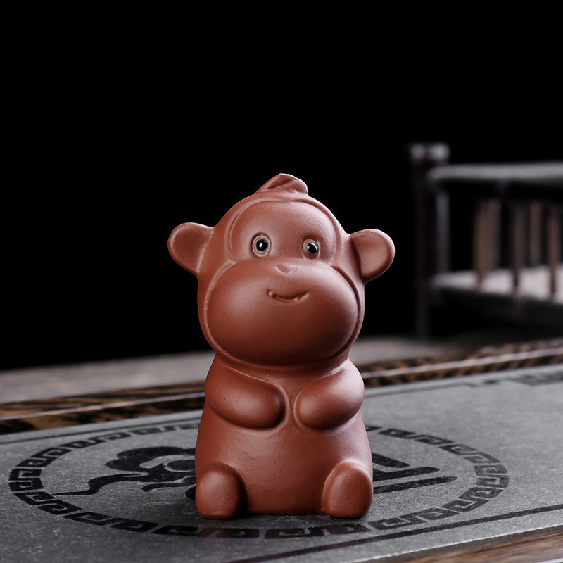 Buddha Stones Chiński Zodiak Fioletowa Glina Bogactwo Ceramiczna Herbata Zwierzę Dom Figurka Dekoracja - Małpa 4,3 cm*4,3 cm*7,5 cm - image 13