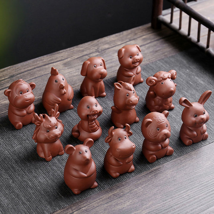 Buddha Stones Chiński Zodiak Fioletowa Glina Bogactwo Ceramiczna Herbata Zwierzę Dom Figurka Dekoracja - image 0