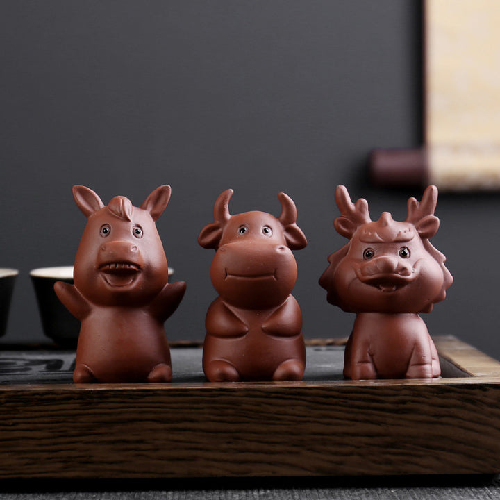 Buddha Stones Chiński Zodiak Fioletowa Glina Bogactwo Ceramiczna Herbata Zwierzę Dom Figurka Dekoracja