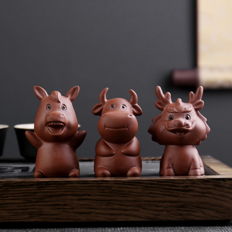 Buddha Stones Chiński Zodiak Fioletowa Glina Bogactwo Ceramiczna Herbata Zwierzę Dom Figurka Dekoracja - image 19