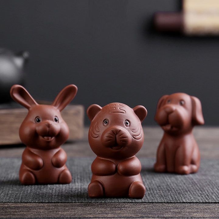 Buddha Stones Chiński Zodiak Fioletowa Glina Bogactwo Ceramiczna Herbata Zwierzę Dom Figurka Dekoracja