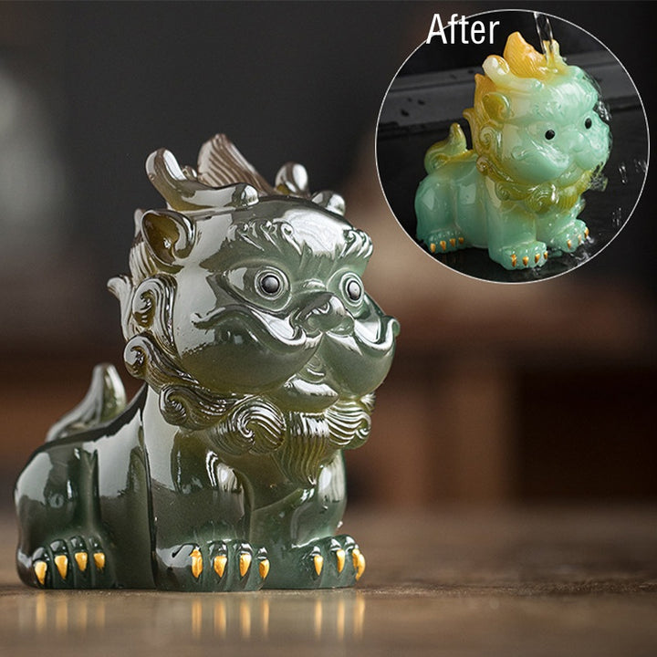 Buddha Stones Zmieniające Kolor Małe PiXiu Żywica Herbata Zwierzę Bogactwo Dom Figurka Dekoracja - Zielony PiXiu 7,7 cm*10,6 cm*11,6 cm - image 15