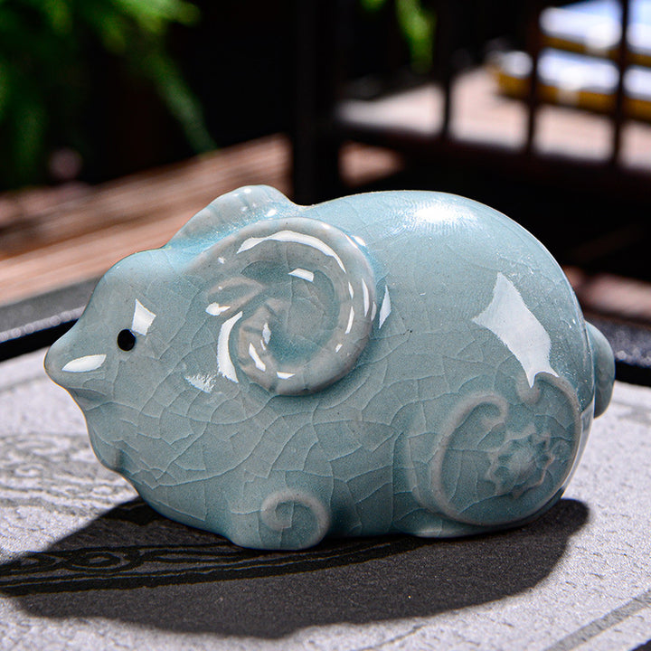 Buddha Stones Chiński Zodiak Bogactwo Ceramiczna Herbata Zwierzę Dom Figurka Dekoracja - Koza 8cm*5cm*4,5cm - image 16