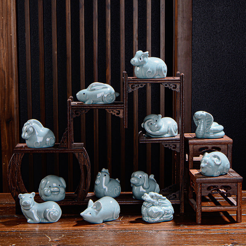 Buddha Stones Chiński Zodiak Bogactwo Ceramiczna Herbata Zwierzę Dom Figurka Dekoracja - image 1