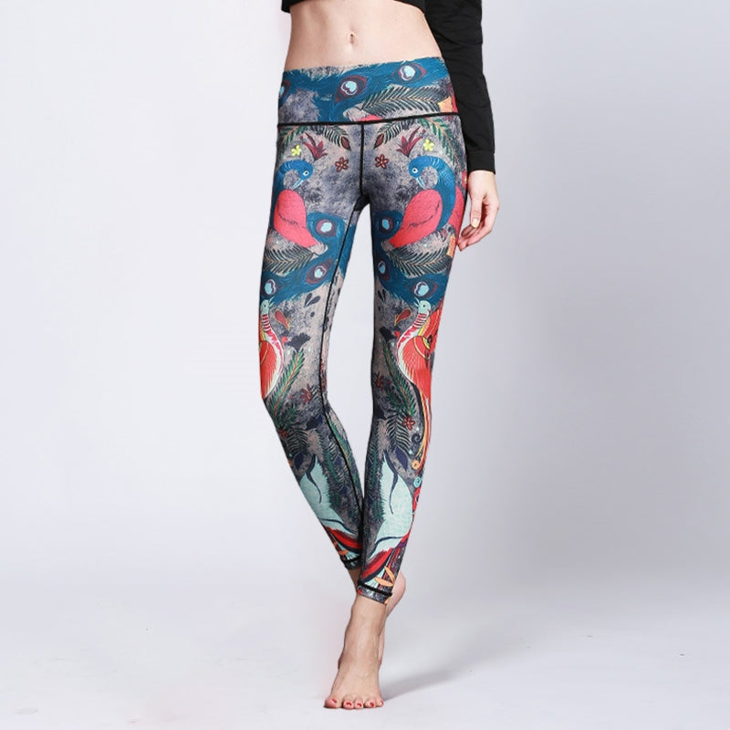 Buddha Stones Czerwone Niebieskie Pawie Pióra Spodnie Sportowe Fitness Joga Legginsy Damskie Spodnie do Jogi - US8-10, UK/AU12-14, EU40-42 (XL) - image 0