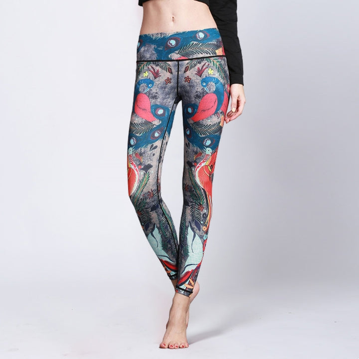 Buddha Stones Czerwone Niebieskie Pawie Pióra Spodnie Sportowe Fitness Joga Legginsy Damskie Spodnie do Jogi - US8-10, UK/AU12-14, EU40-42 (XL) - image 0