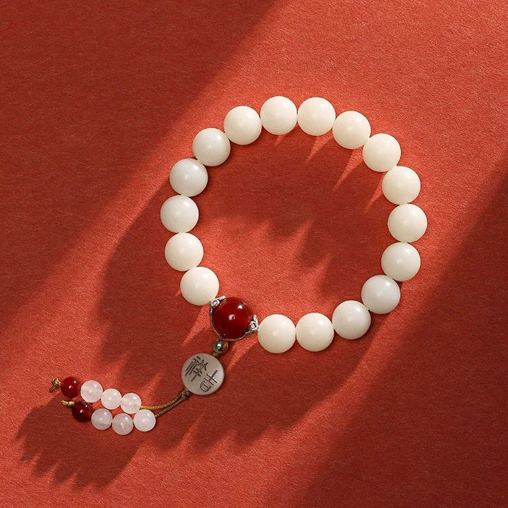 Buddha Stones Nasiona Bodhi Czerwony Agat Czarny Obsydian Różowy Kryształ Rutilated Quartz Bransoletka Mala Na Nadgarstek Pokoju