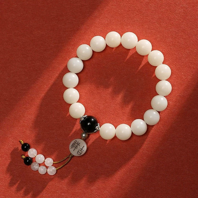 Buddha Stones Nasiona Bodhi Czerwony Agat Czarny Obsydian Różowy Kryształ Rutilated Quartz Bransoletka Mala Na Nadgarstek Pokoju