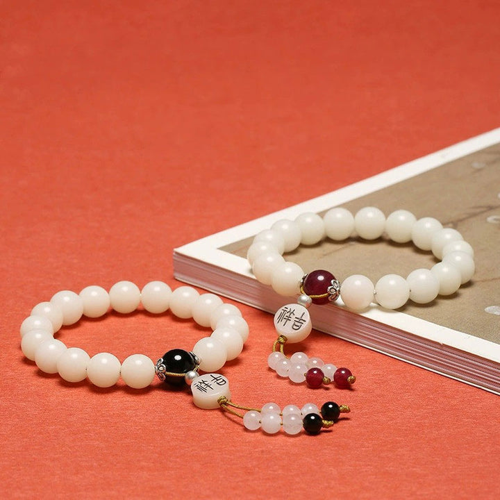 Buddha Stones Nasiona Bodhi Czerwony Agat Czarny Obsydian Różowy Kryształ Rutilated Quartz Bransoletka Mala Na Nadgarstek Pokoju