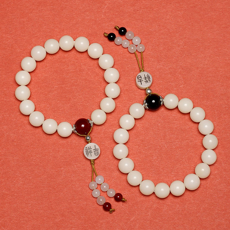Buddha Stones Nasiona Bodhi Czerwony Agat Czarny Obsydian Różowy Kryształ Rutilated Quartz Bransoletka Mala Na Nadgarstek Pokoju