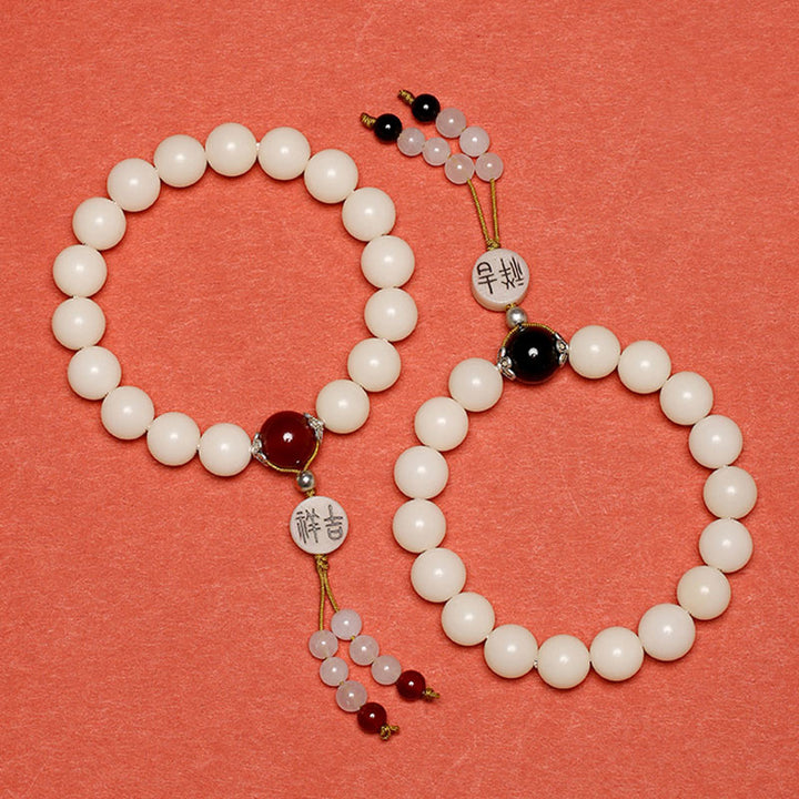 Buddha Stones Nasiona Bodhi Czerwony Agat Czarny Obsydian Różowy Kryształ Rutilated Quartz Bransoletka Mala Na Nadgarstek Pokoju