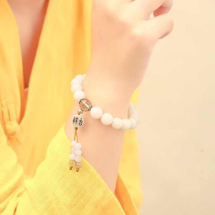 Buddha Stones Nasiona Bodhi Czerwony Agat Czarny Obsydian Różowy Kryształ Rutilated Quartz Bransoletka Mala Na Nadgarstek Pokoju