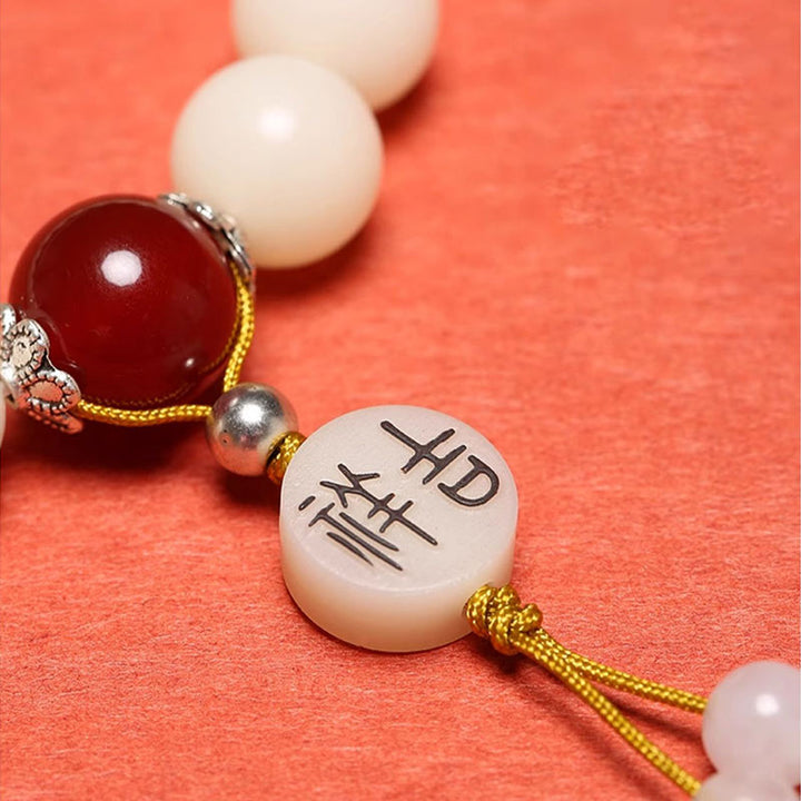 Buddha Stones Nasiona Bodhi Czerwony Agat Czarny Obsydian Różowy Kryształ Rutilated Quartz Bransoletka Mala Na Nadgarstek Pokoju