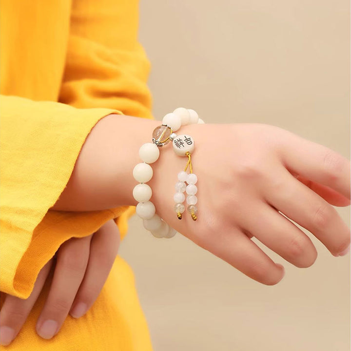Buddha Stones Nasiona Bodhi Czerwony Agat Czarny Obsydian Różowy Kryształ Rutilated Quartz Bransoletka Mala Na Nadgarstek Pokoju