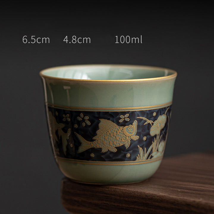 Buddha Stones Motyl Kwiat Lotos Ryba Koi Kwiat Śliwy Ceramiczny Filiżanka Kung Fu Filiżanka Do Herbaty 100ml