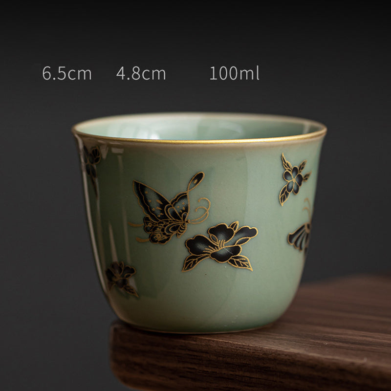 Buddha Stones Motyl Kwiat Lotos Ryba Koi Kwiat Śliwy Ceramiczny Filiżanka Kung Fu Filiżanka Do Herbaty 100ml