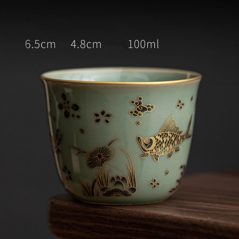 Buddha Stones Motyl Kwiat Lotos Ryba Koi Kwiat Śliwy Ceramiczny Filiżanka Kung Fu Filiżanka Do Herbaty 100ml