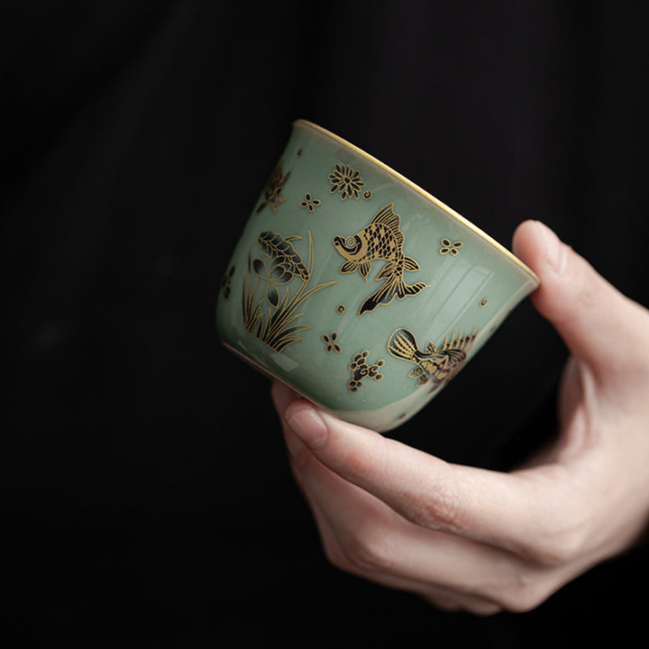 Buddha Stones Motyl Kwiat Lotos Ryba Koi Kwiat Śliwy Ceramiczny Filiżanka Kung Fu Filiżanka Do Herbaty 100ml