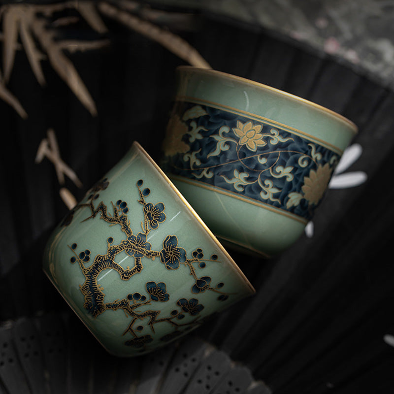 Buddha Stones Motyl Kwiat Lotos Ryba Koi Kwiat Śliwy Ceramiczny Filiżanka Kung Fu Filiżanka Do Herbaty 100ml