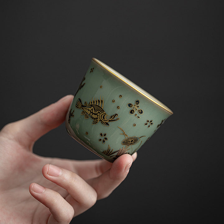 Buddha Stones Motyl Kwiat Lotos Ryba Koi Kwiat Śliwy Ceramiczny Filiżanka Kung Fu Filiżanka Do Herbaty 100ml