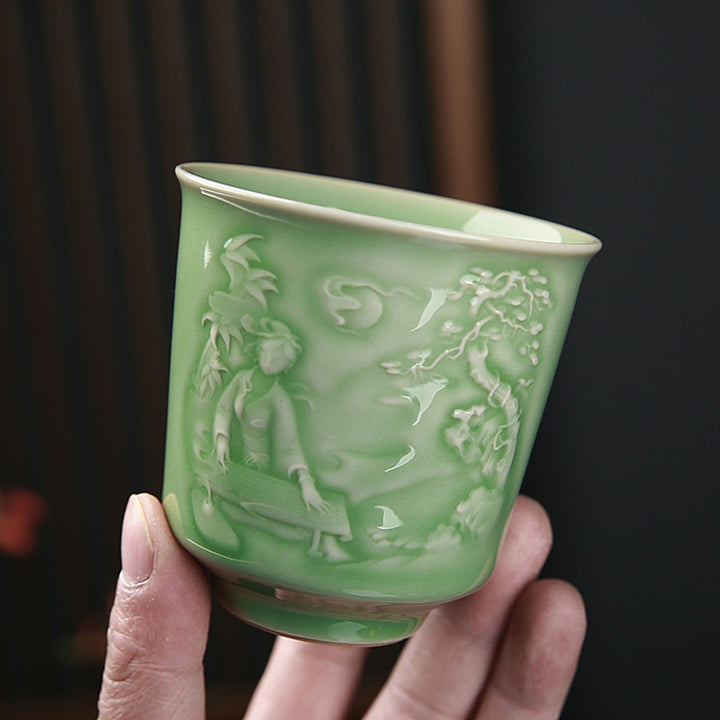 Kamienie Buddha Stones Pawilon Góry Rzeki Sosna Ceramiczna filiżanka do herbaty Kung Fu