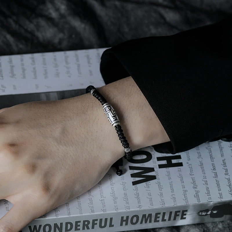 Buddha Stones 999 Srebro Sterlingowe Dziewięciooczne Dzi Koraliki Wzór Błogosławieństwa Bransoletka Lina - image 11