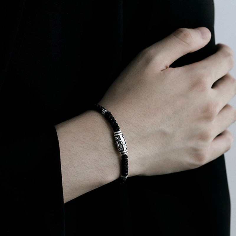 Buddha Stones 999 Srebro Sterlingowe Dziewięciooczne Dzi Koraliki Wzór Błogosławieństwa Bransoletka Lina - image 12