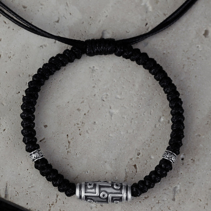 Buddha Stones 999 Srebro Sterlingowe Dziewięciooczne Dzi Koraliki Wzór Błogosławieństwa Bransoletka Lina - image 15