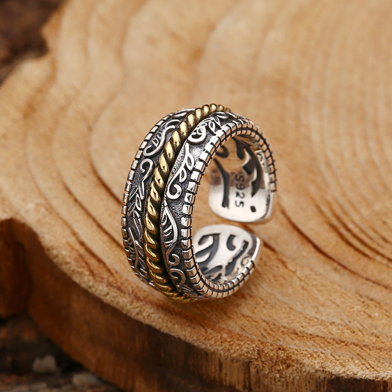 Pierścionek regulowany Buddha Stones ze srebra próby 925 z motywem kwiatowym Dynastii Tang, przedstawiający szczęście - Nastawny - image 0