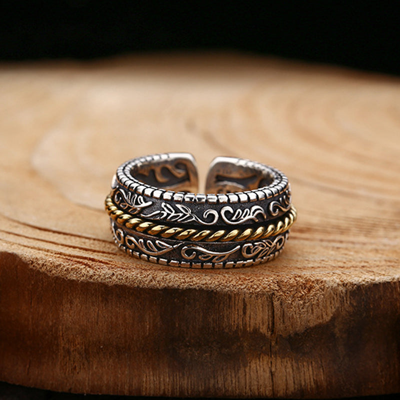 Pierścionek regulowany Buddha Stones ze srebra próby 925 z motywem kwiatowym Dynastii Tang, przedstawiający szczęście - image 3