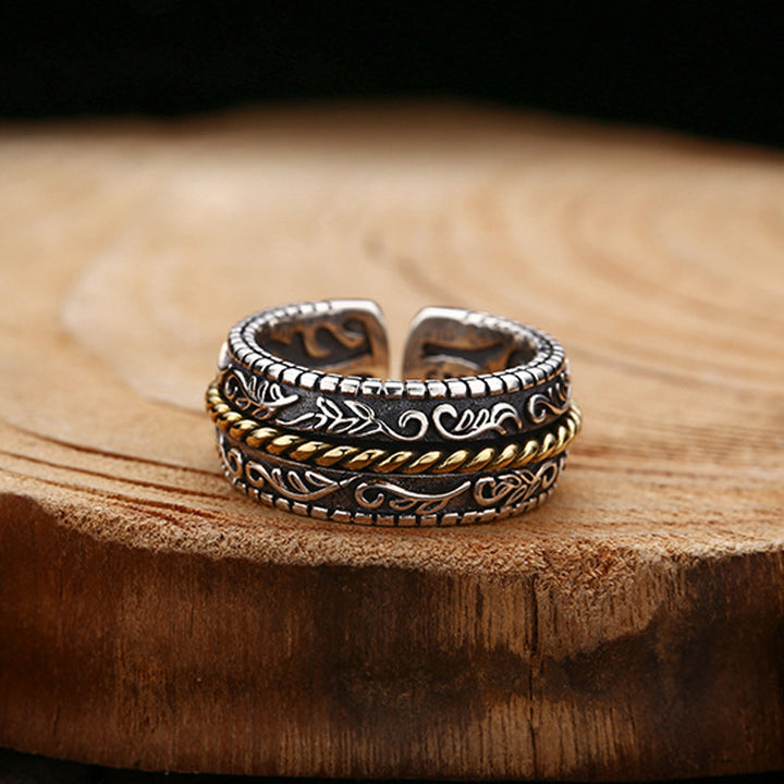 Pierścionek regulowany Buddha Stones ze srebra próby 925 z motywem kwiatowym Dynastii Tang, przedstawiający szczęście - image 3