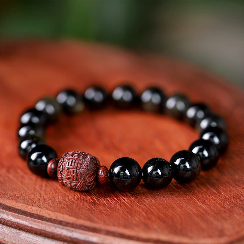 Buddha Stones Naturalny Złoty Połysk Obsydianu Tęczowego Obsydianu Om Mani Padme Hum Fu Charakter Bransoletka Uzdrawiająca