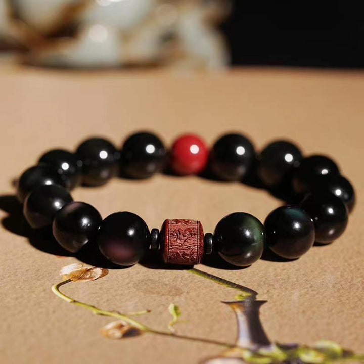 Buddha Stones Naturalny Złoty Połysk Obsydianu Tęczowego Obsydianu Om Mani Padme Hum Fu Charakter Bransoletka Uzdrawiająca