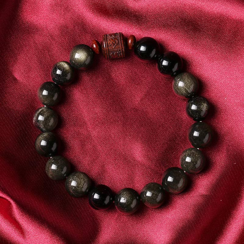Buddha Stones Naturalny Złoty Połysk Obsydianu Tęczowego Obsydianu Om Mani Padme Hum Fu Charakter Bransoletka Uzdrawiająca