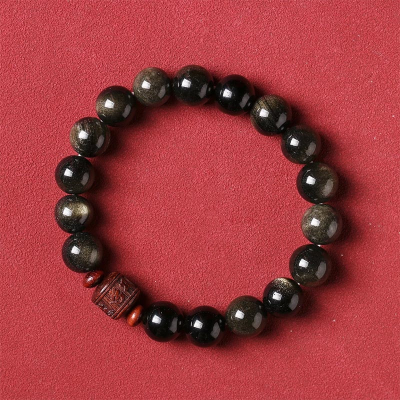 Buddha Stones Naturalny Złoty Połysk Obsydianu Tęczowego Obsydianu Om Mani Padme Hum Fu Charakter Bransoletka Uzdrawiająca