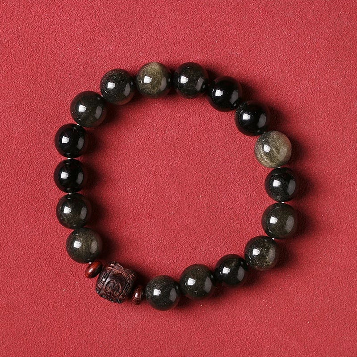 Buddha Stones Naturalny Złoty Połysk Obsydianu Tęczowego Obsydianu Om Mani Padme Hum Fu Charakter Bransoletka Uzdrawiająca