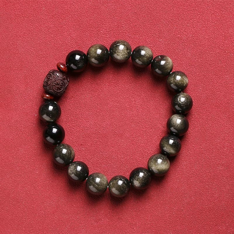 Buddha Stones Naturalny Złoty Połysk Obsydianu Tęczowego Obsydianu Om Mani Padme Hum Fu Charakter Bransoletka Uzdrawiająca