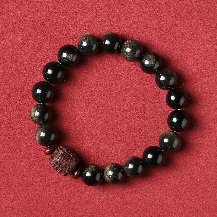 Buddha Stones Naturalny Złoty Połysk Obsydianu Tęczowego Obsydianu Om Mani Padme Hum Fu Charakter Bransoletka Uzdrawiająca