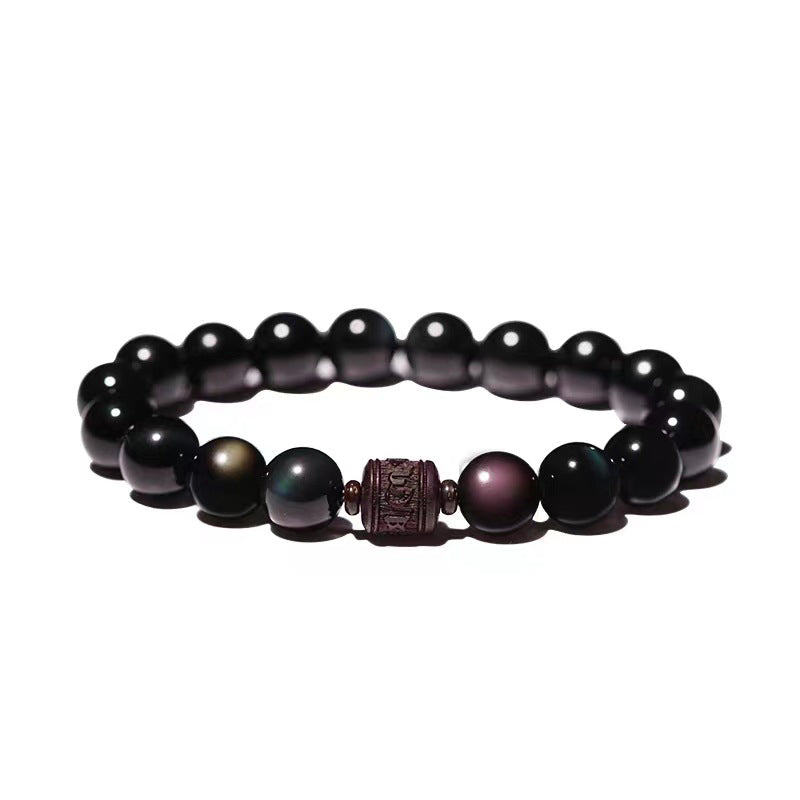 Buddha Stones Naturalny Złoty Połysk Obsydianu Tęczowego Obsydianu Om Mani Padme Hum Fu Charakter Bransoletka Uzdrawiająca