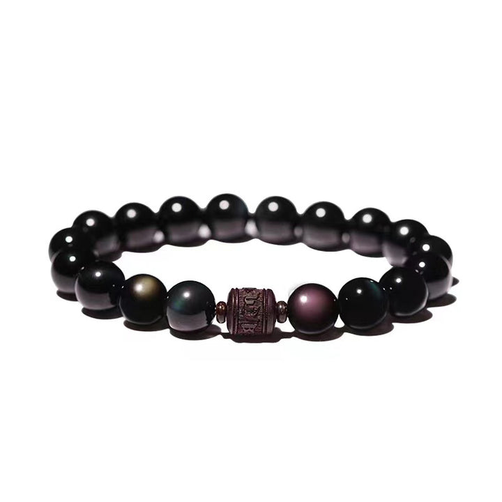 Buddha Stones Naturalny Złoty Połysk Obsydianu Tęczowego Obsydianu Om Mani Padme Hum Fu Charakter Bransoletka Uzdrawiająca